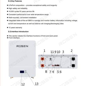 Rosen 48V Lifepo4 battery 10KW