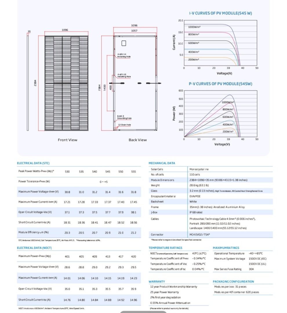 550W Monocrystalline Solar Panel Diagram